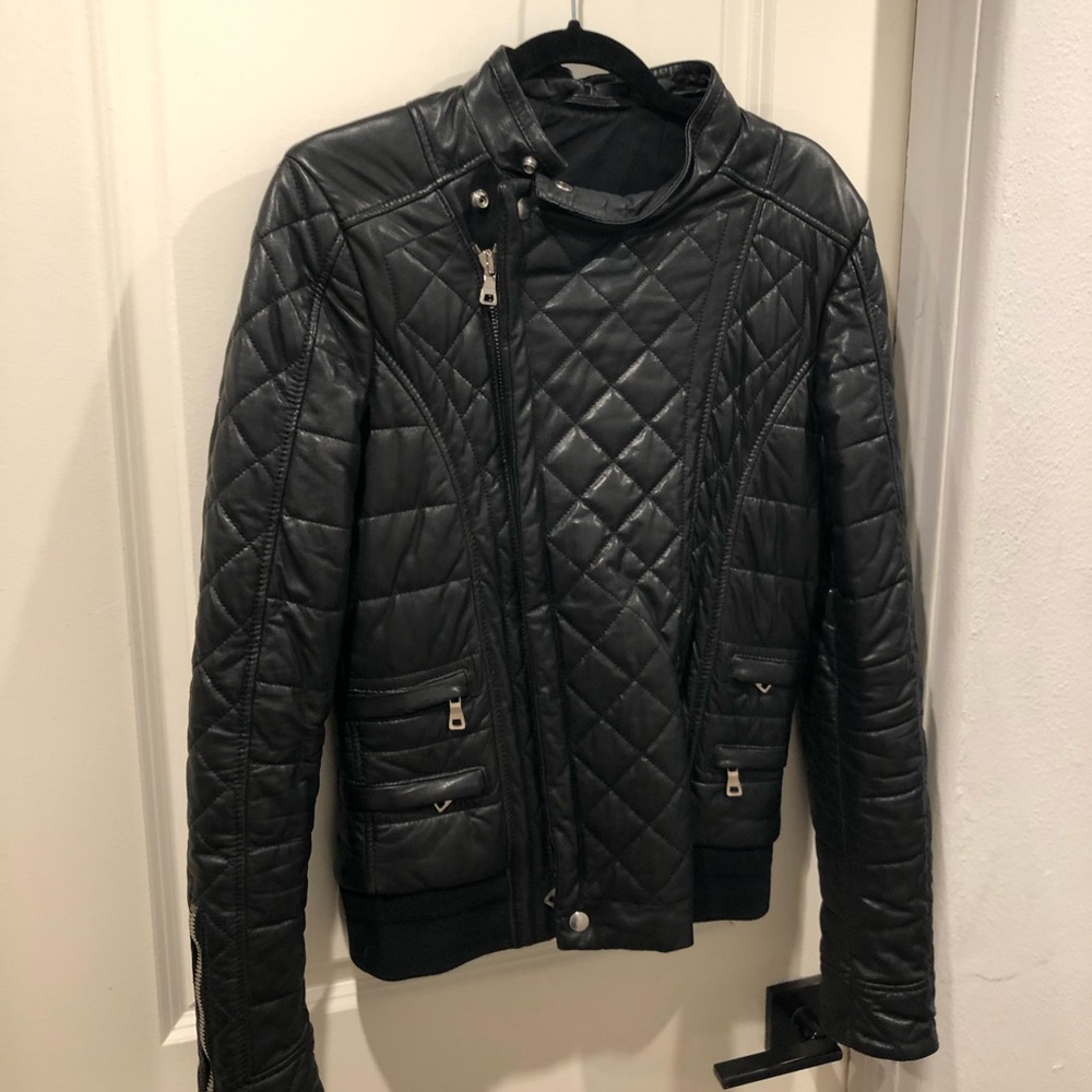 NWT BALMAIN black leather moto jacket 46